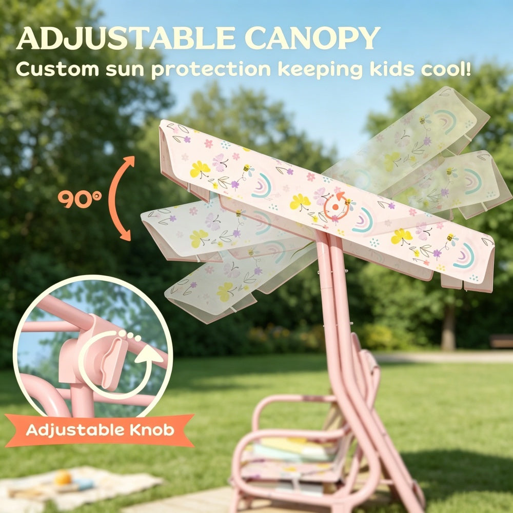 Kids Outdoor Patio Swing Chair with Canopy – Rainbow Pink, Ages 3-6 | Free US Shipping