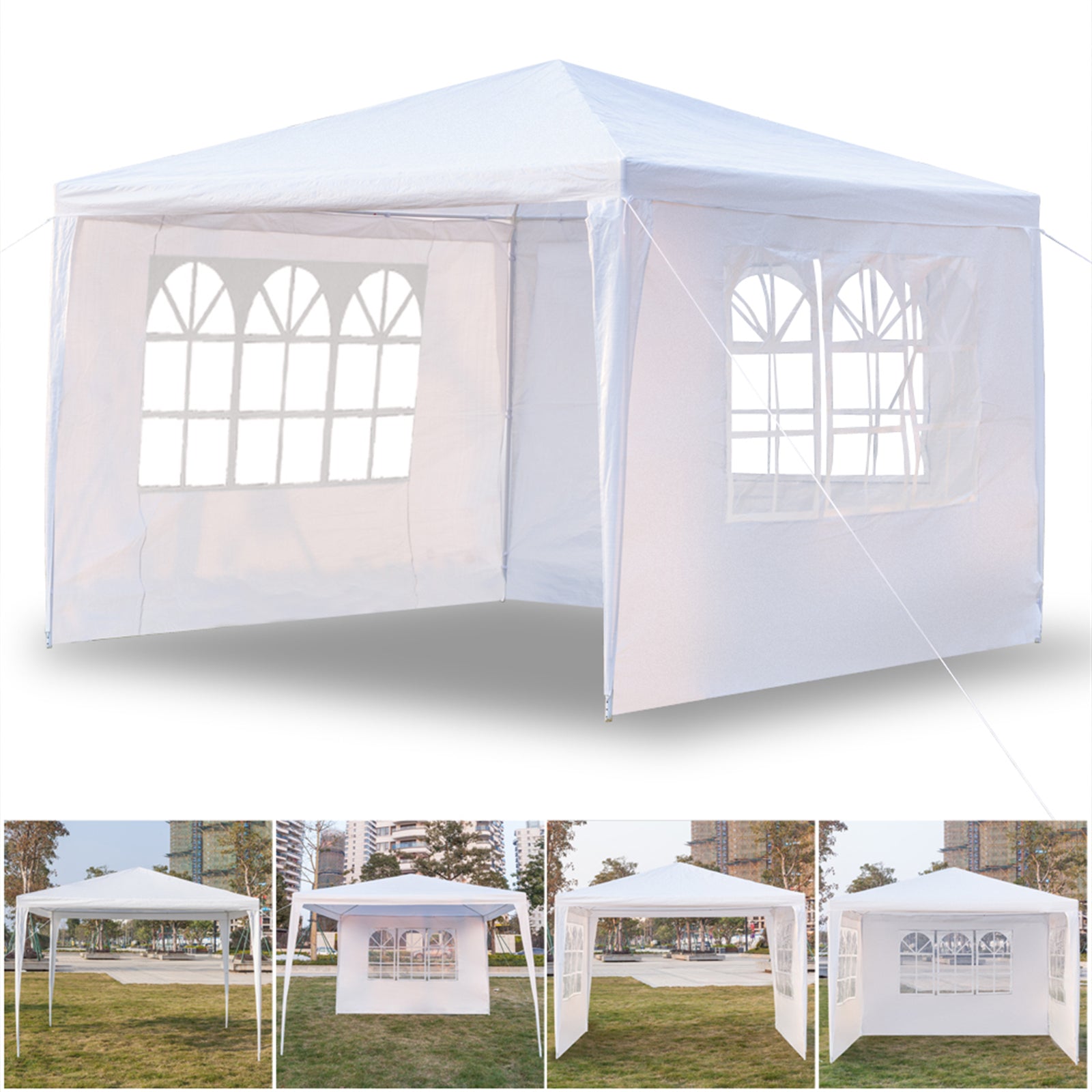 3x3m Three-Sided Waterproof Canopy Tent – Spiral Tube Frame, PE Cloth, White | WildRush