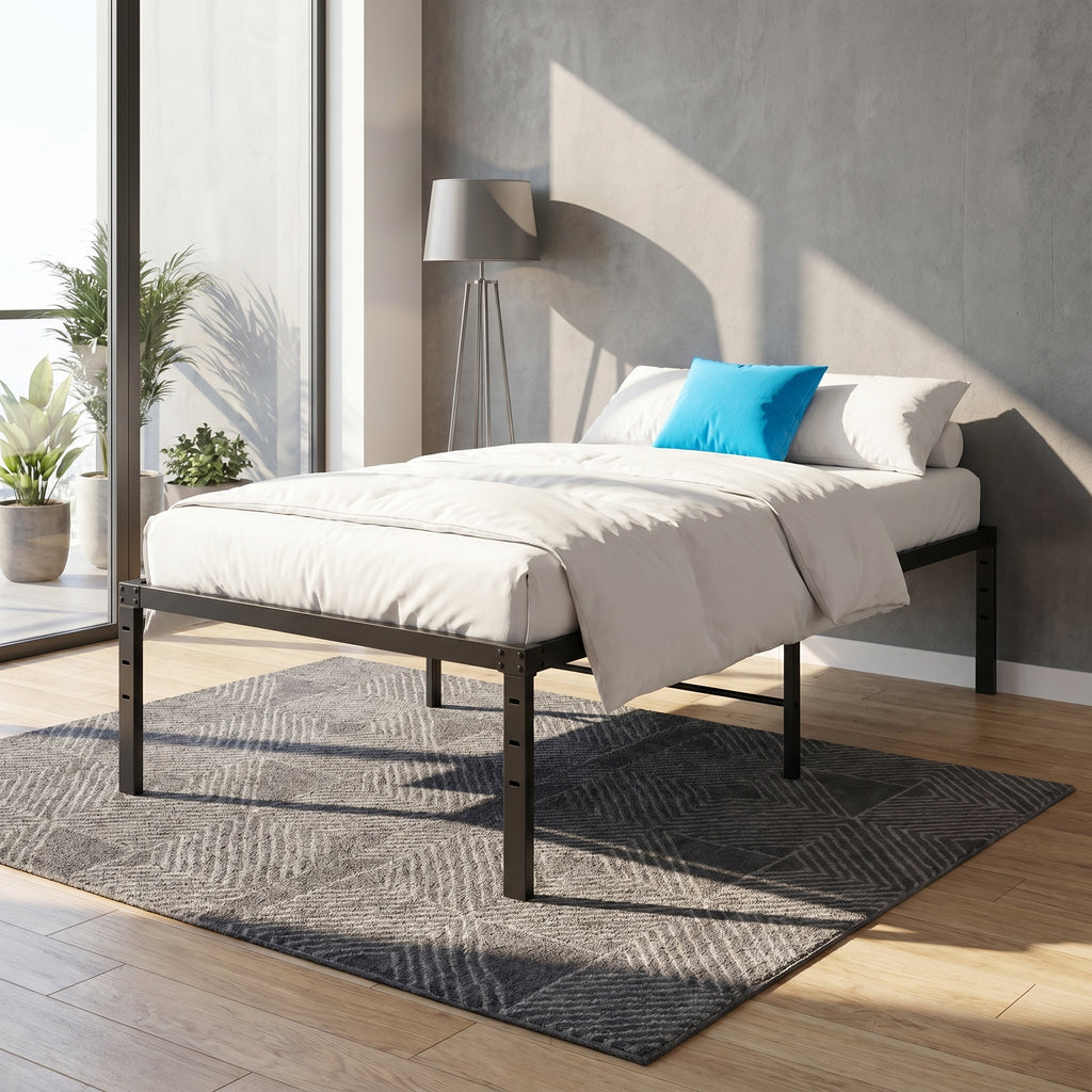 US STOCK FREE SHIPPING Black Twin Size Simple Basic Platform Metal Bed Frame - 14 Inch Bed Height