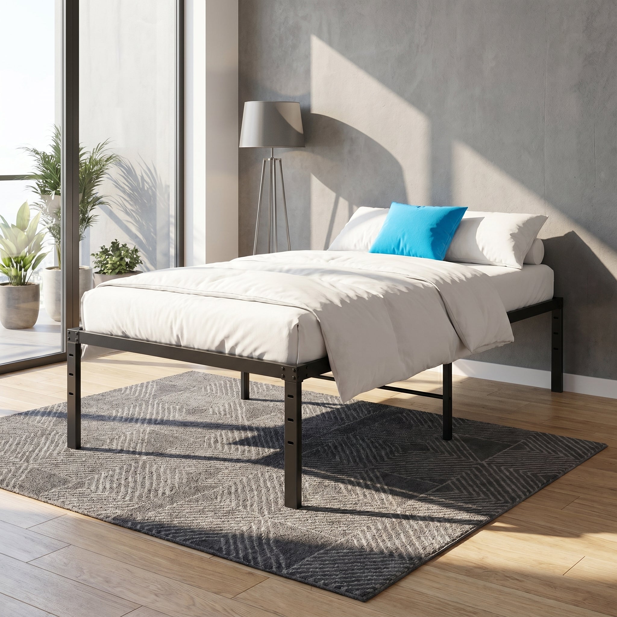 US STOCK FREE SHIPPING Black Twin Size Simple Basic Platform Metal Bed Frame - 14 Inch Bed Height