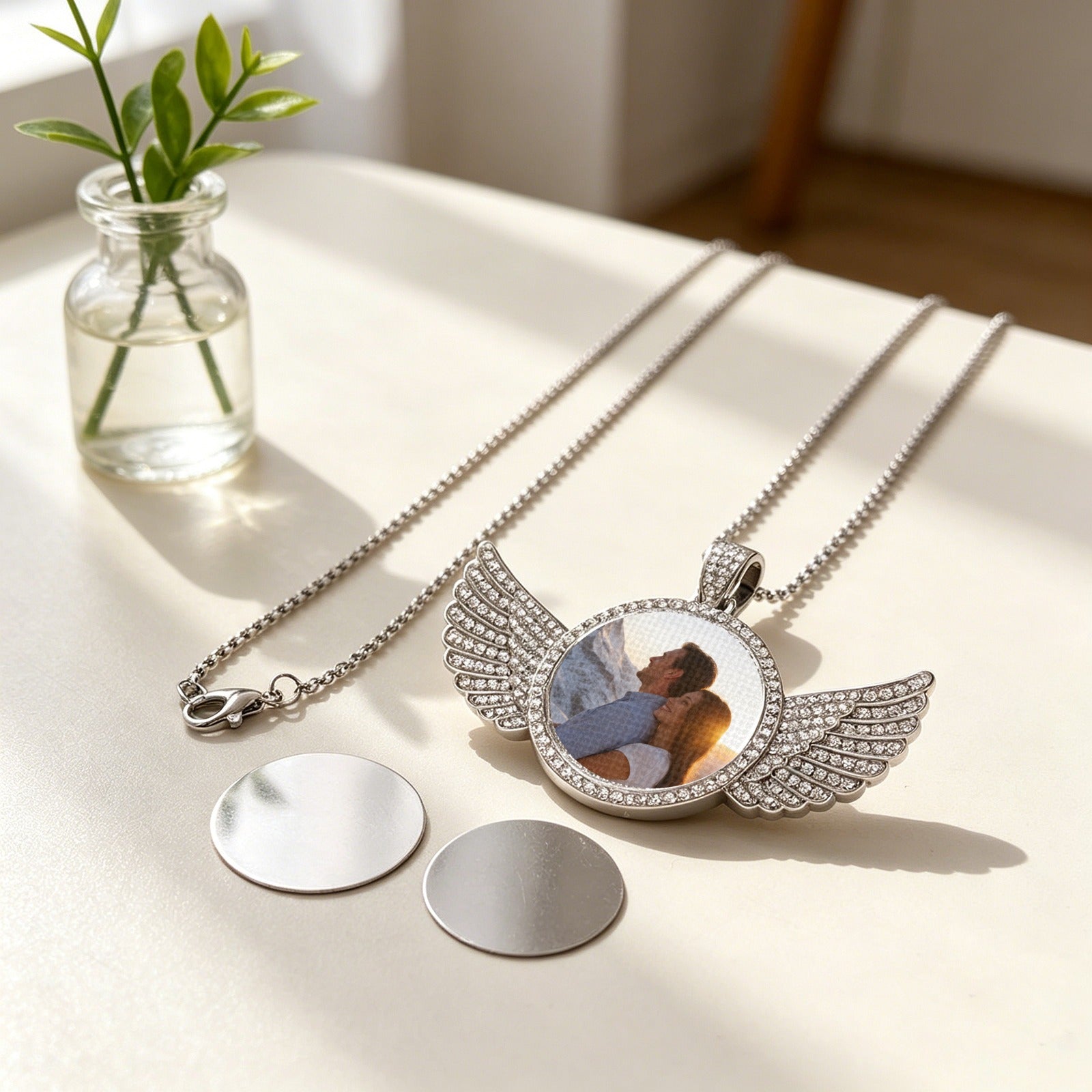 Custom Photo Angel Wings Necklace – Personalized Picture Pendant, Gold & Silver | Free US Shipping