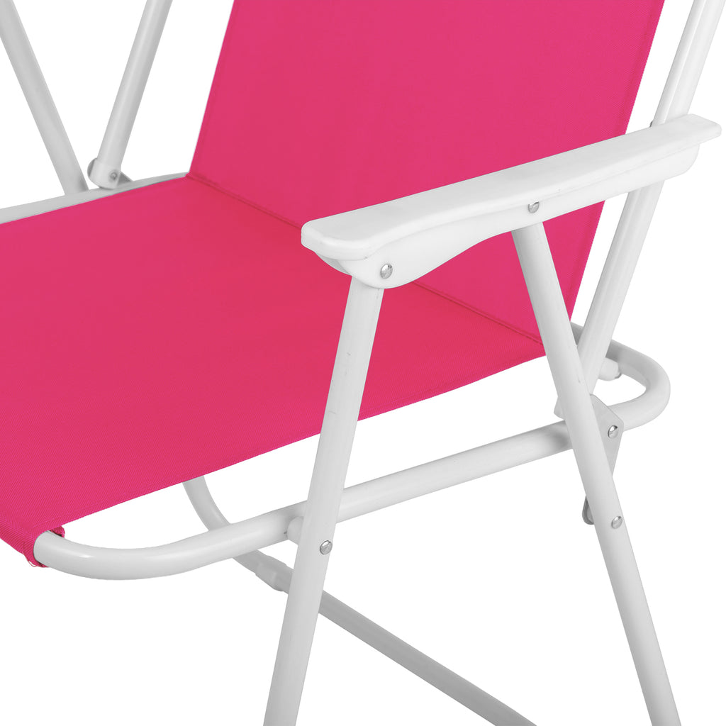 1 Pack Folding Beach Chair with Umbrella, XL Size, 15" Seat Height, Barbie Pink, Steel Spring Chair with Cross Bar, Oxford Cloth, 120kg Capacity
