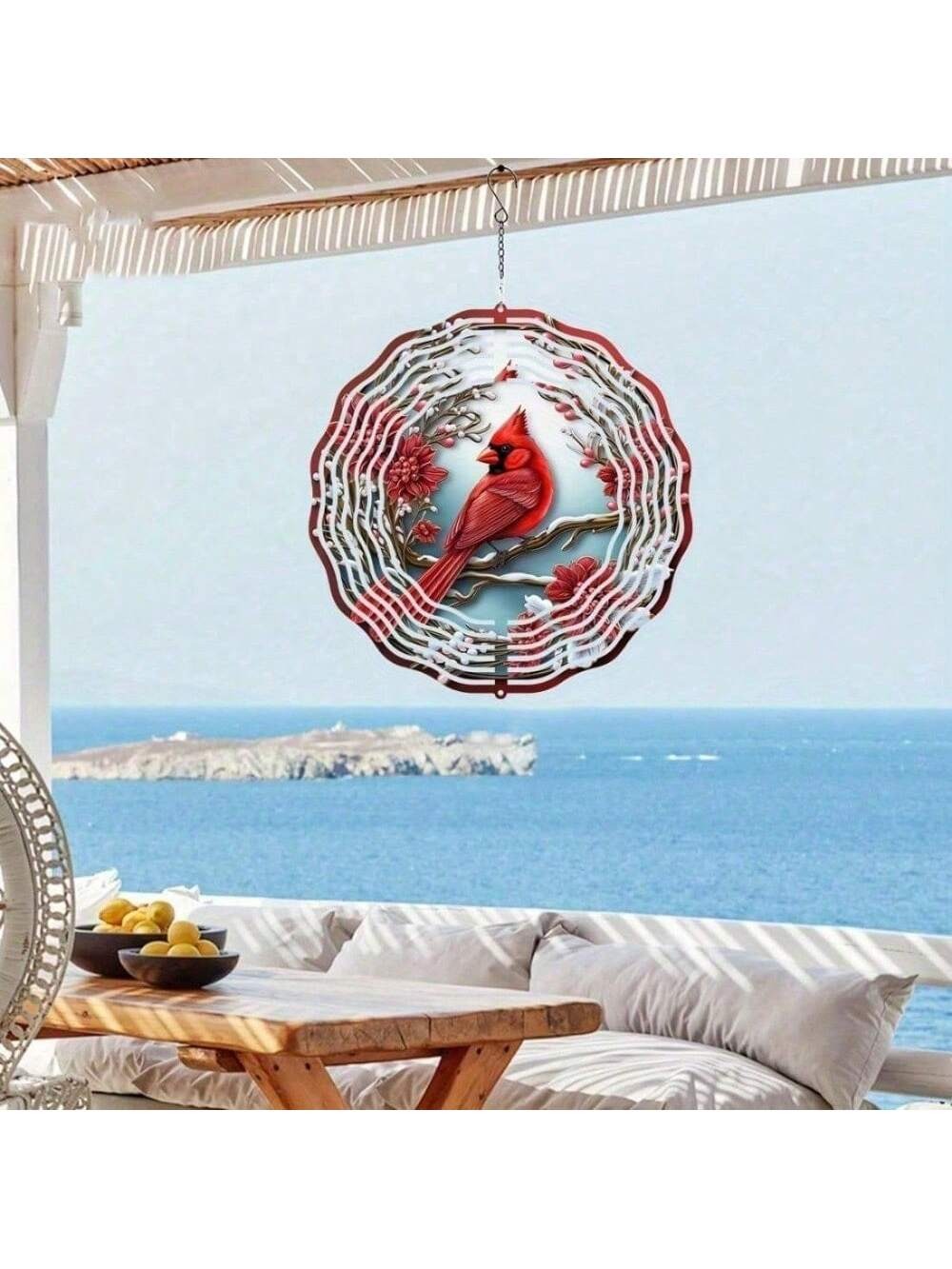 US STOCK FREE SHIPPING Vibrant Red Cardinal Wind Spinner & Mandala Wind Chime - Outdoor Metal Hanging Decor for Garden Patio | Thanksgiving Christmas Decoration