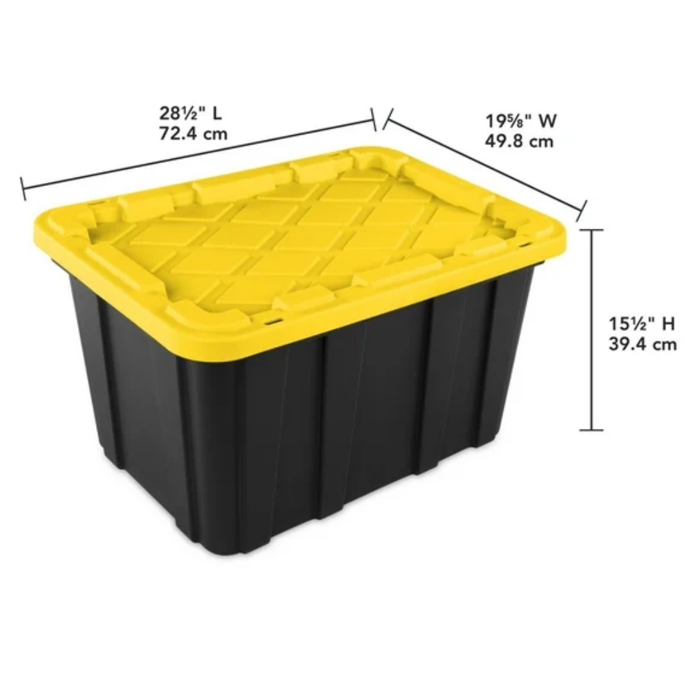 27 Gallon Large Storage Bins, 6-Pack Durable Plastic Totes with Snap-On Lid – Black & Yellow | Free US Shipping