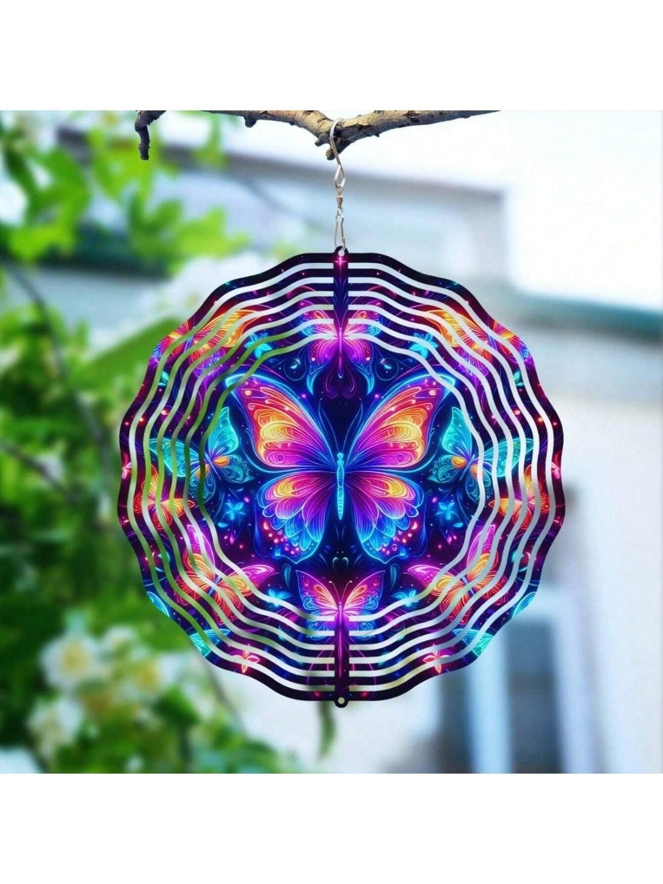 US STOCK FREE SHIPPING 3D Metal Blue Butterfly Wind Spinner: Yard and Garden Decoration, 25.4cm Kinetic Outdoor Spinner, Spinfinity Wind Sculpture, No Feather, Classic Style