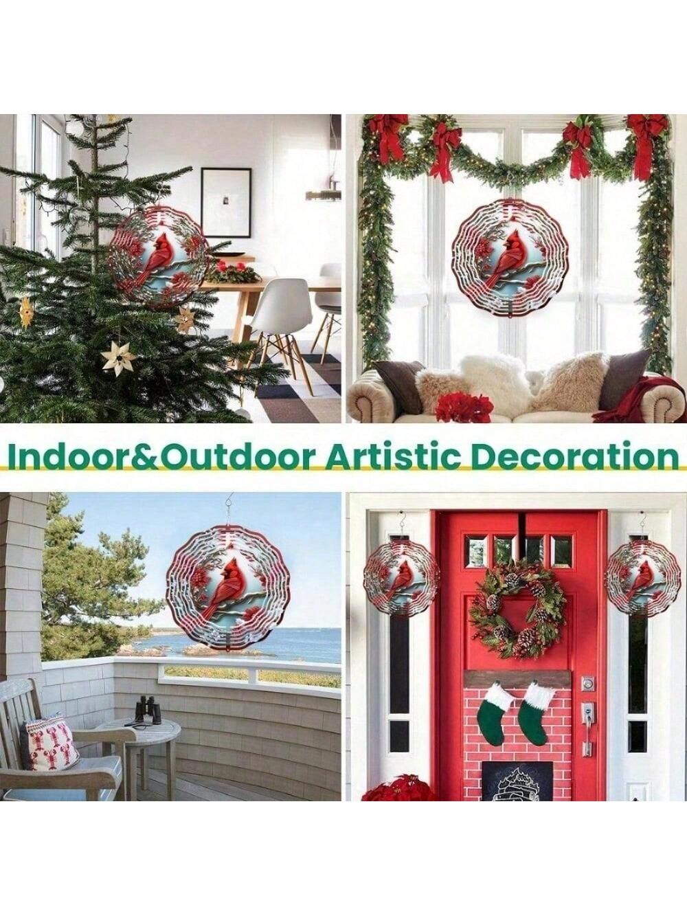 US STOCK FREE SHIPPING Vibrant Red Cardinal Wind Spinner & Mandala Wind Chime - Outdoor Metal Hanging Decor for Garden Patio | Thanksgiving Christmas Decoration