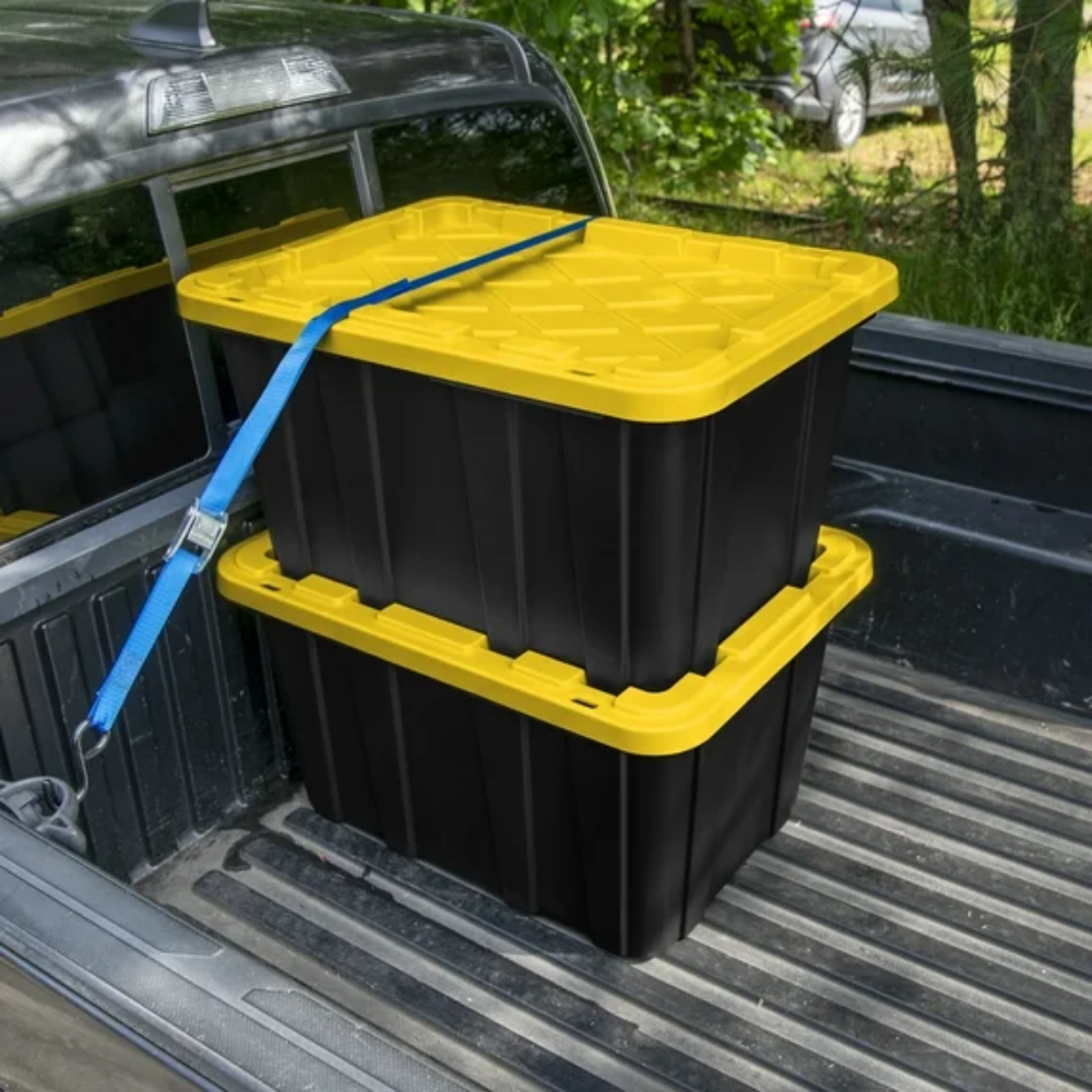 27 Gallon Large Storage Bins, 6-Pack Durable Plastic Totes with Snap-On Lid – Black & Yellow | Free US Shipping