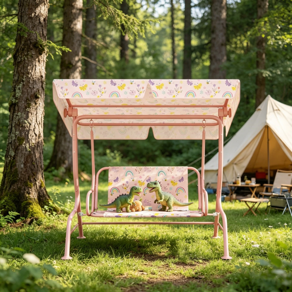 Kids Outdoor Patio Swing Chair with Canopy – Rainbow Pink, Ages 3-6 | Free US Shipping