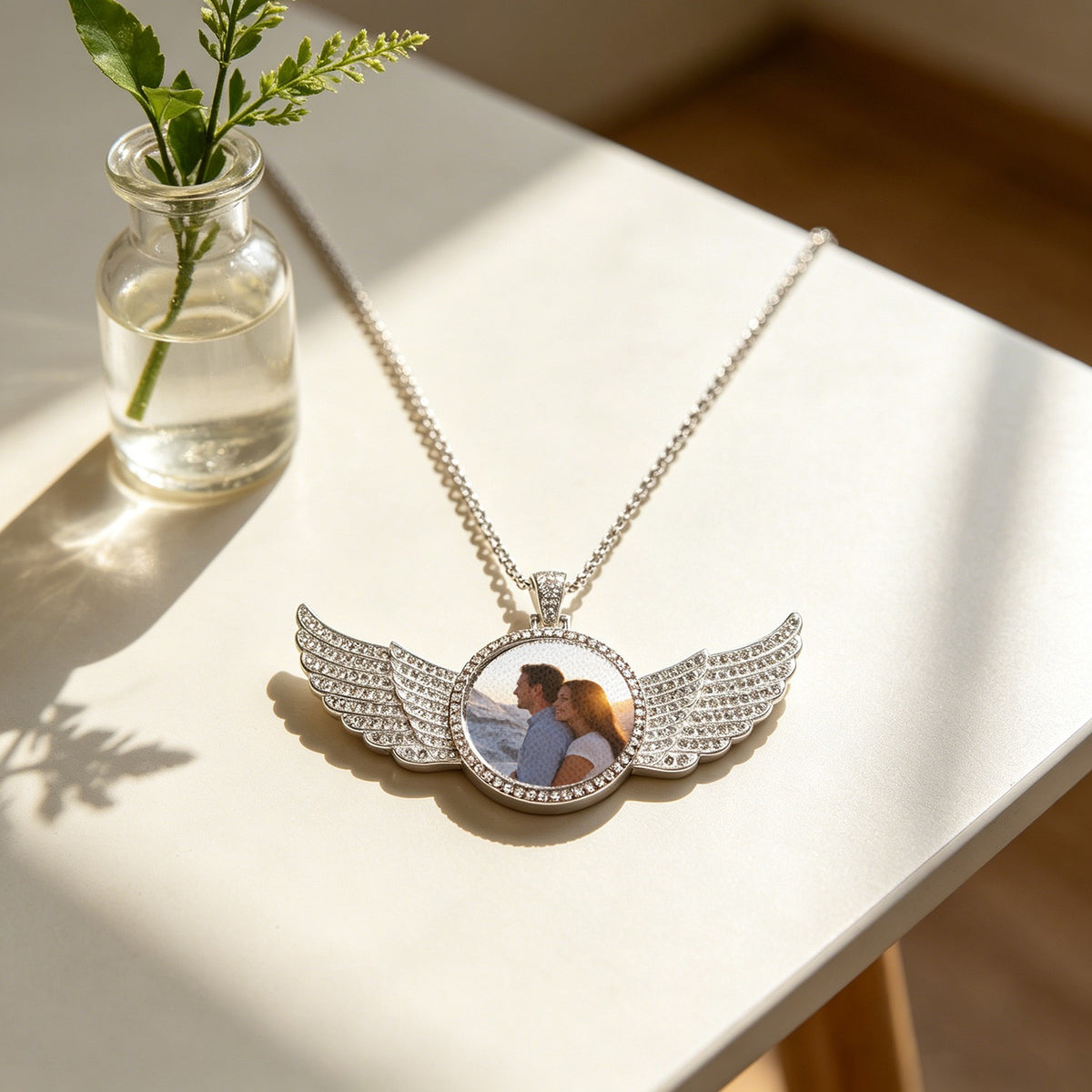 Custom Photo Angel Wings Necklace – Personalized Picture Pendant, Gold & Silver | Free US Shipping