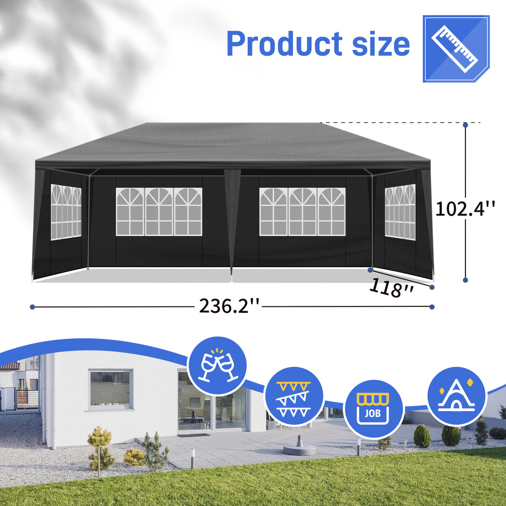 US STOCK FREE SHIPPING Blue& White Strip10'x20' Outdoor Party Tent with 6 Removable Sidewalls, Waterproof Canopy Patio Wedding Gazebo, Black
