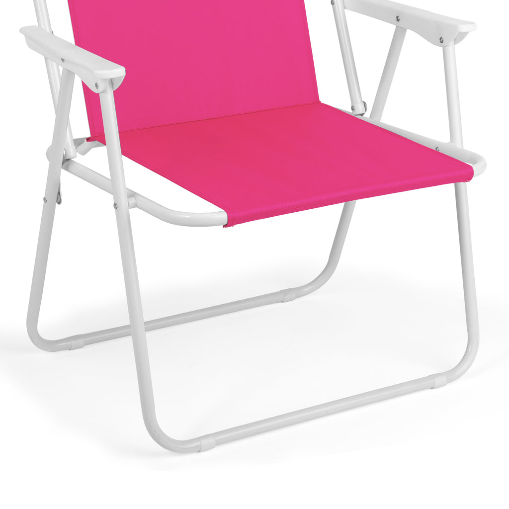 1 Pack Folding Beach Chair with Umbrella, XL Size, 15" Seat Height, Barbie Pink, Steel Spring Chair with Cross Bar, Oxford Cloth, 120kg Capacity