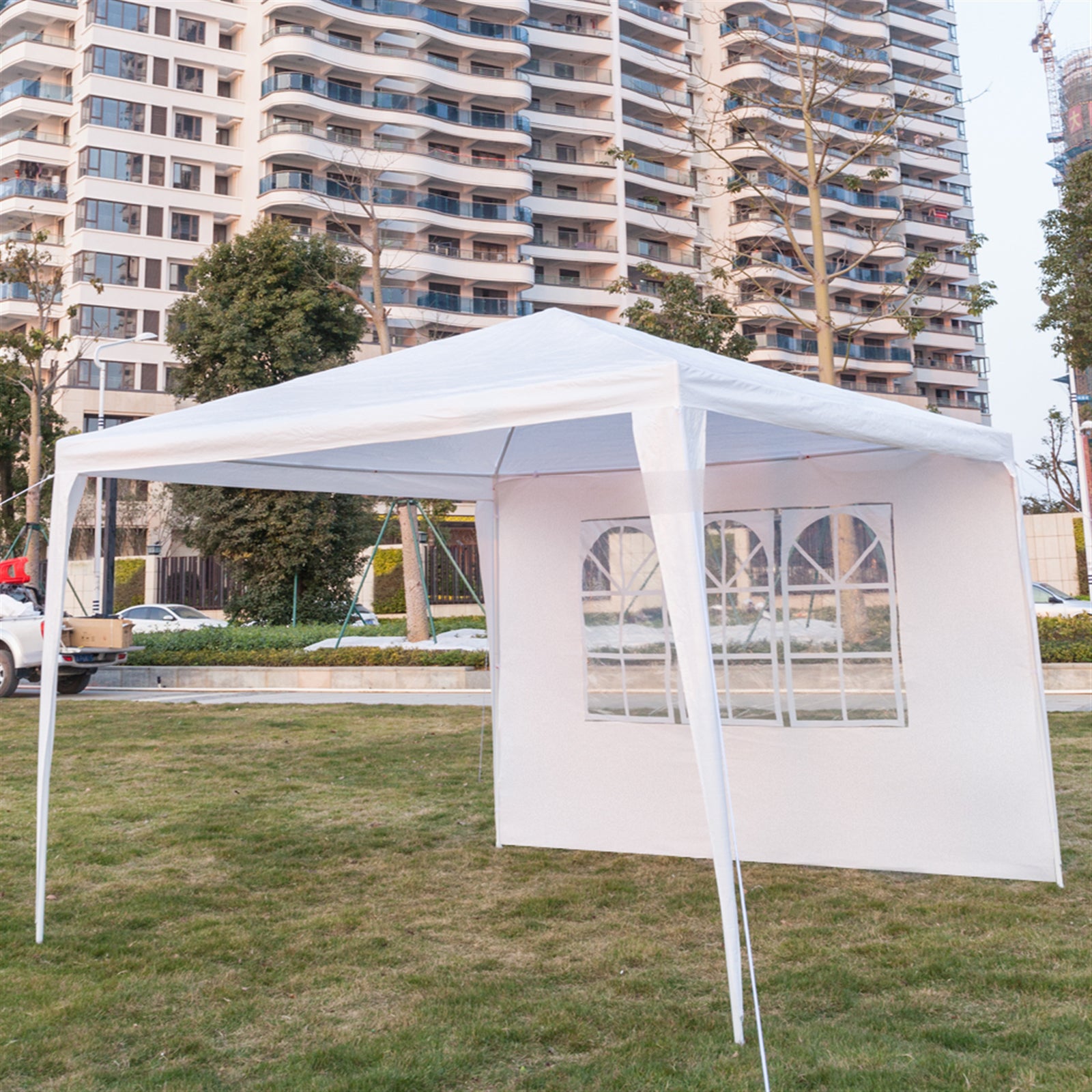 3x3m Three-Sided Waterproof Canopy Tent – Spiral Tube Frame, PE Cloth, White | WildRush
