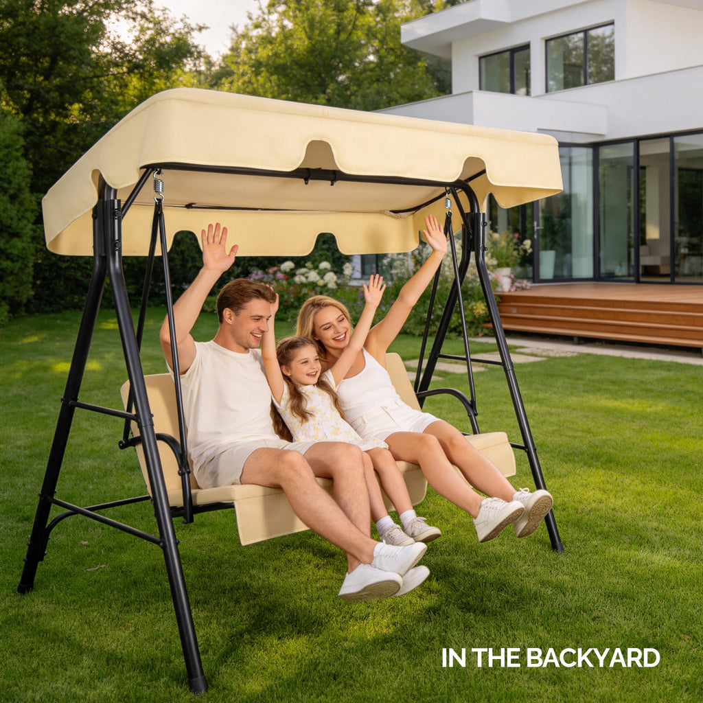 Outdoor Patio Swing Set with Cushion & Canopy – 68" Khaki Iron Frame, 550 lb Capacity | Free US Shipping