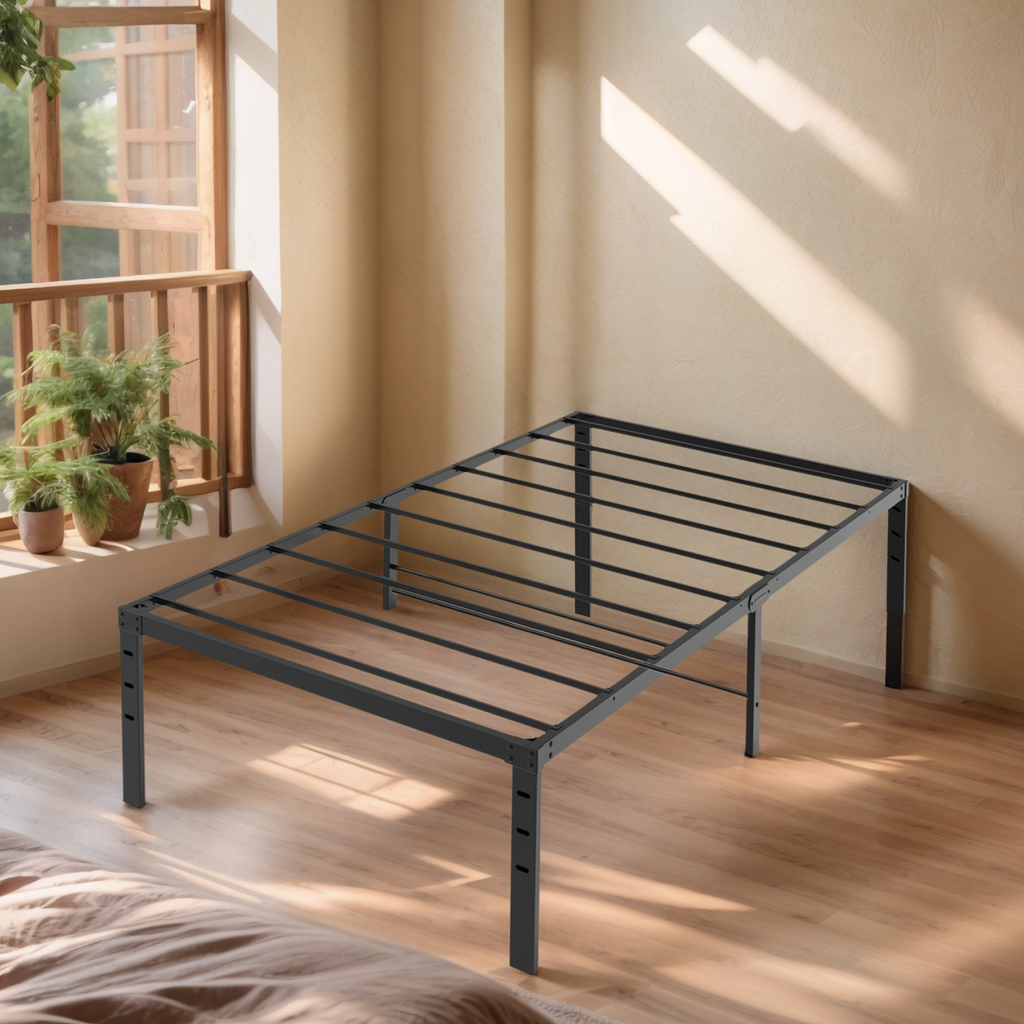 US STOCK FREE SHIPPING Black Twin Size Simple Basic Platform Metal Bed Frame - 14 Inch Bed Height