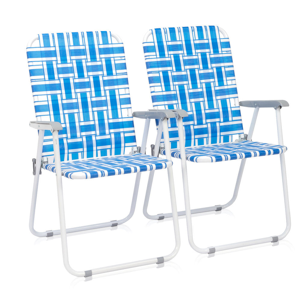 US STOCK FREE SHIPPING 2pcs Steel Tube PP Webbing Bearing 120kg Folding Beach Chair Blue& White Strip