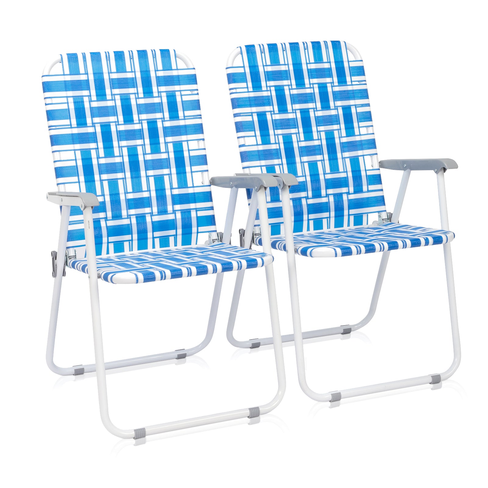 US STOCK FREE SHIPPING 2pcs Steel Tube PP Webbing Bearing 120kg Folding Beach Chair Blue& White Strip