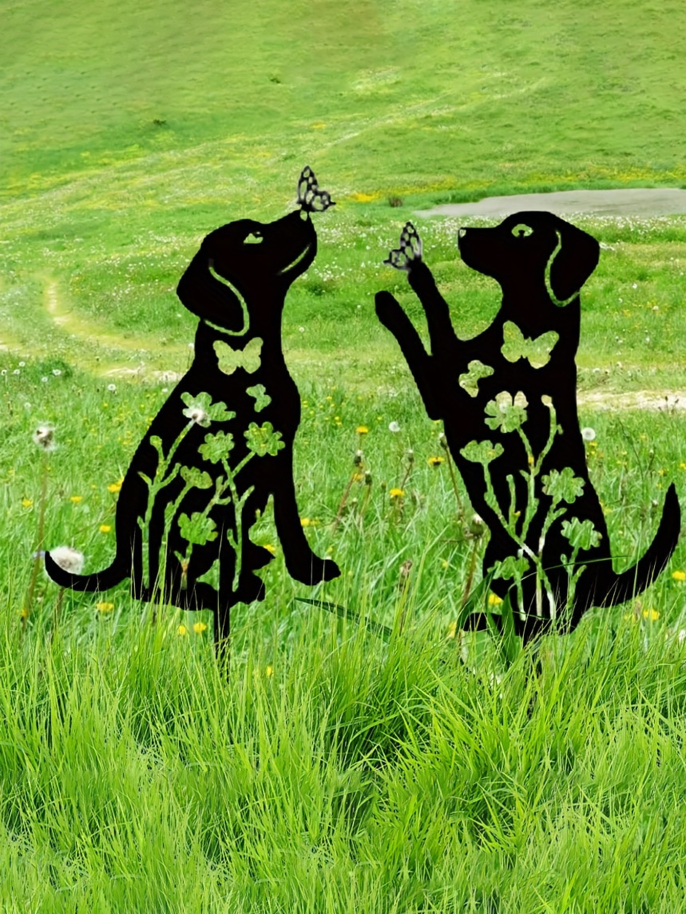 US STOCK FREE SHIPPING 2pcs Metal Dog Garden Decor: Adorable Puppy Silhouette Stakes. These Decorative Outdoor Yard Art Pieces, Ideal for Dog Lovers, Make Charming Garden De