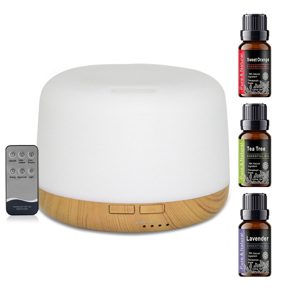 500ml Ultrasonic Essential Oil Diffuser & Humidifier – Remote Control, Auto-Off Timer, 7 Color Night Light | Free US Shipping