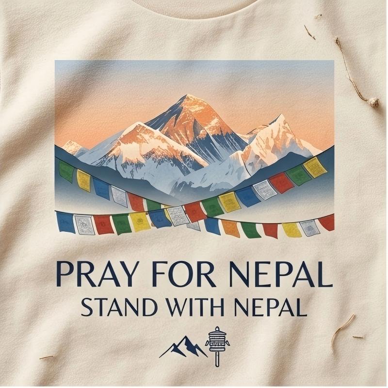 Pray For Nepal 100% Cotton Graphic T-Shirt - US Free Shipping