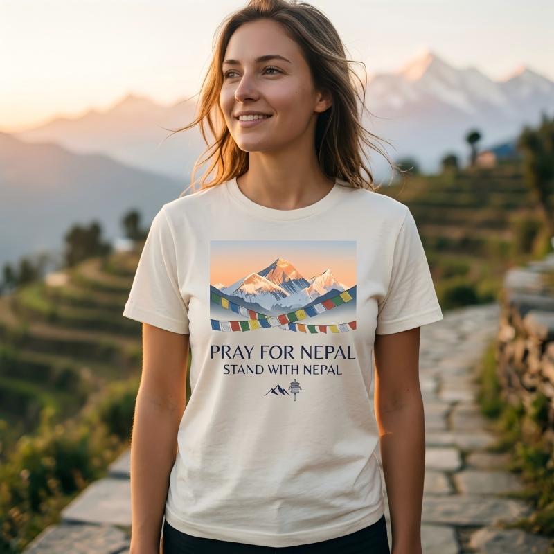 Pray For Nepal 100% Cotton Graphic T-Shirt - US Free Shipping