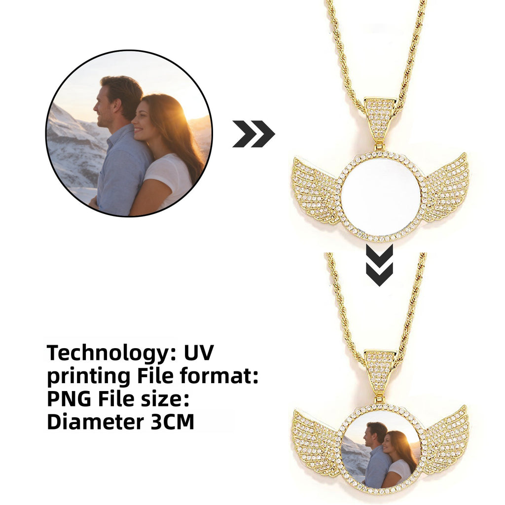 Custom Photo Angel Wings Necklace – Personalized Picture Pendant, Gold & Silver | Free US Shipping