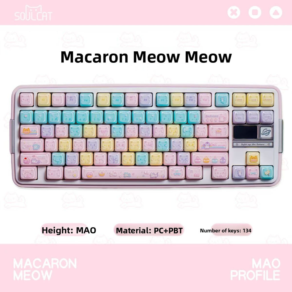 Macaron Meow Meow Cat Keycaps Set – MAO Profile, 134 Keys, PC+PBT
